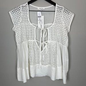 Three Days Geo Eyelet Top with Front Ties‎ White XS
